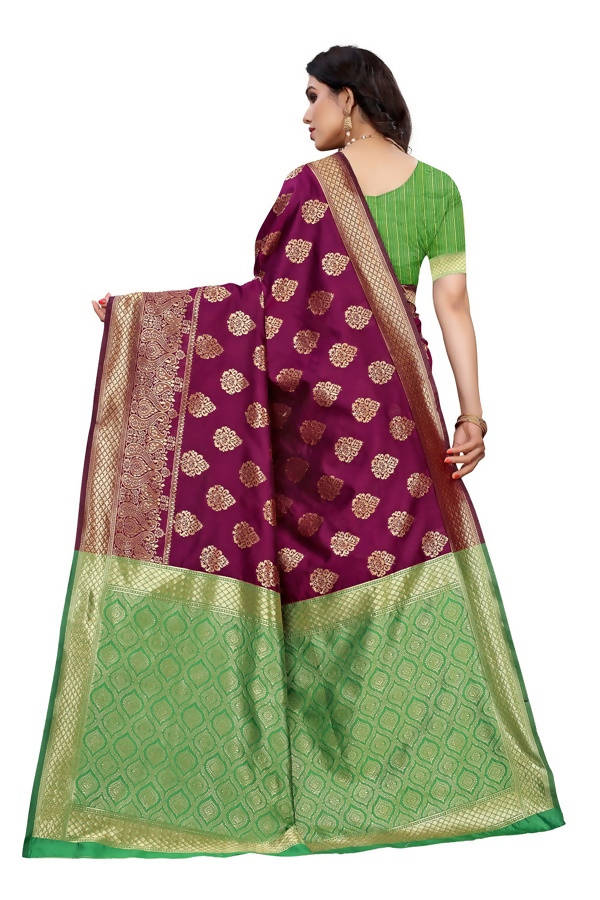 Vamika Banarasi Jacquard Weaving Wine Saree (Dangal Wine) | Grab2Buy