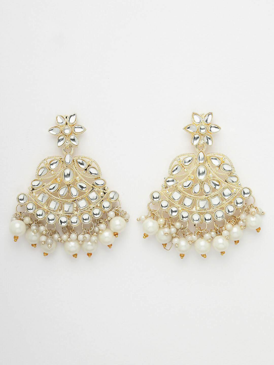 NVR Women's Gold-Polished Kundan-Studded Chandbali Earrings | Grab2Buy