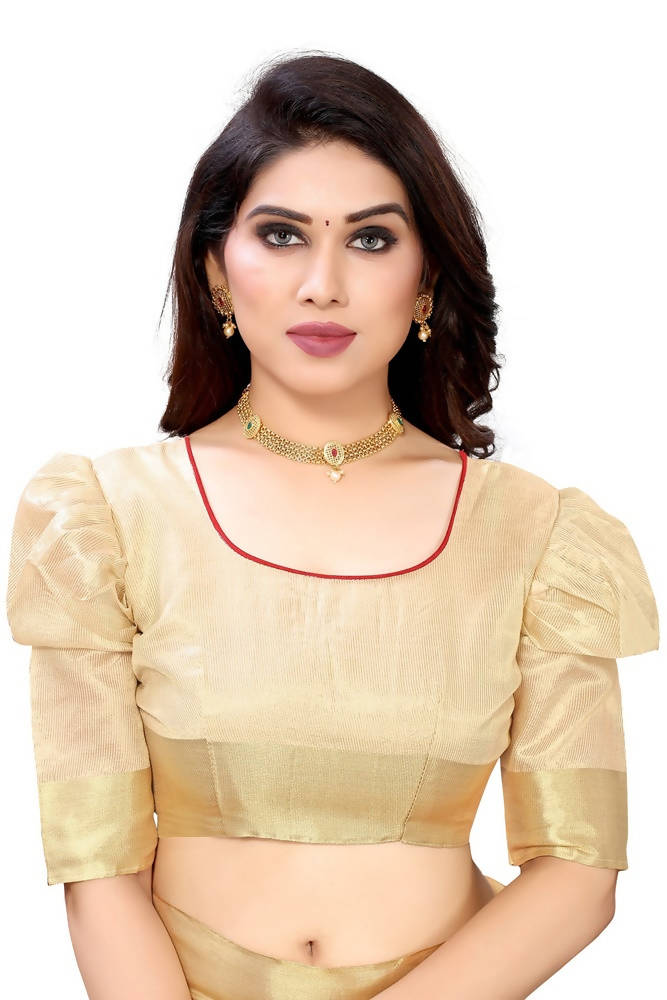 Vamika Cream Color Cotton Polyester Silk Weaving Saree | Grab2Buy