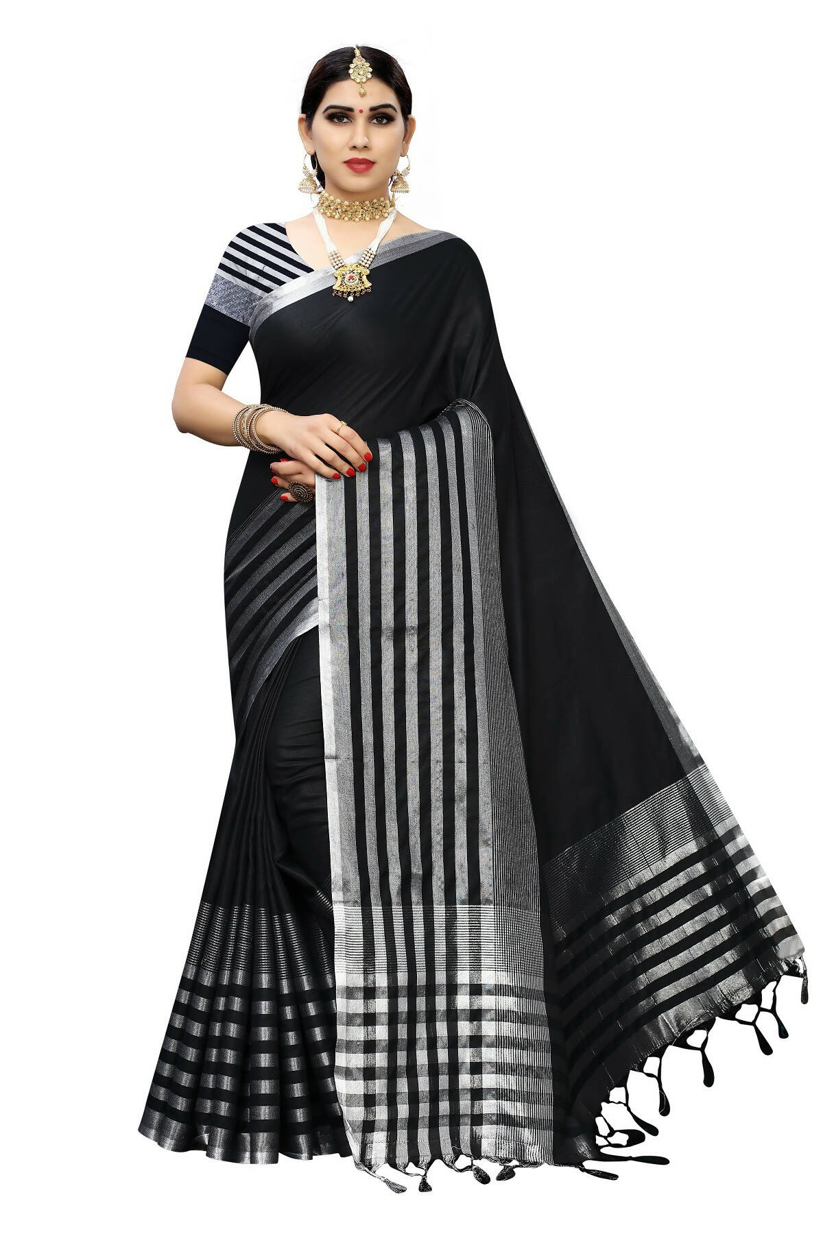Vamika Black Cotton Silk Weaving Saree (Twitter Black) | Grab2Buy