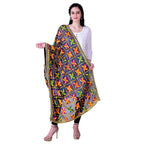 SWI Stylish Women's Embroidered Phulkari Chiffon Navy Blue Dupatta | Grab2Buy