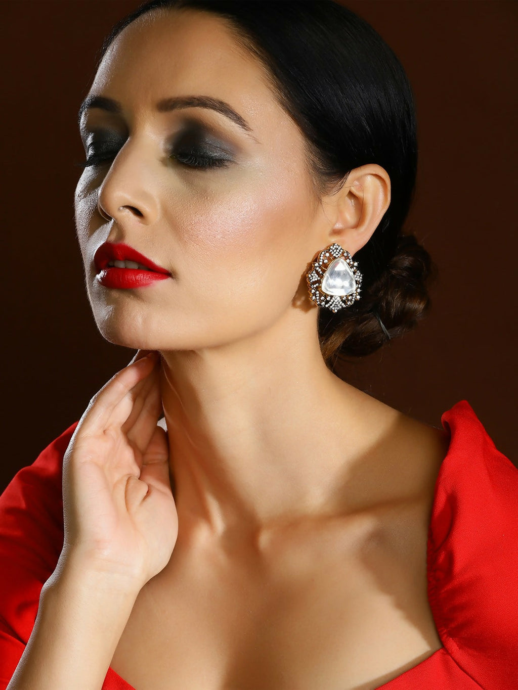 Oversized Kundan & Diamond Stone Earrings- Ruby Raang | Grab2Buy