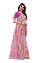 Vamika Embroidery Pink Chanderi Saree (MINI CHECKS BLUE) | Grab2Buy