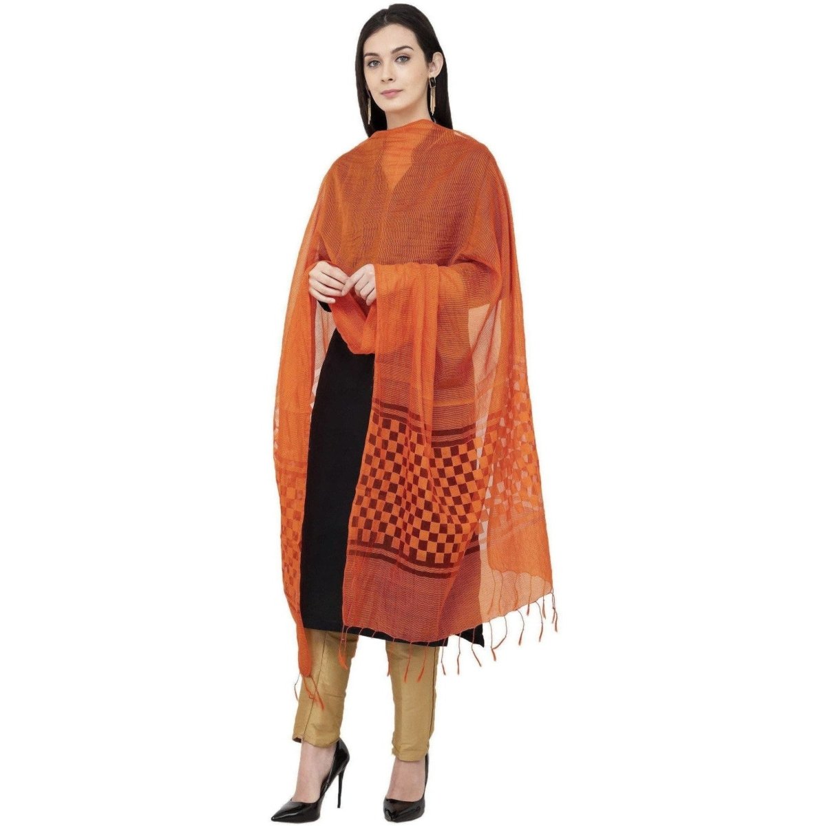 A R Silk Buta Cutting Regular Dupatta Color Orange Dupatta or Chunni | Grab2Buy