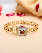 VOJ Gold-Polished Rudraksh Om Bracelet | Grab2Buy