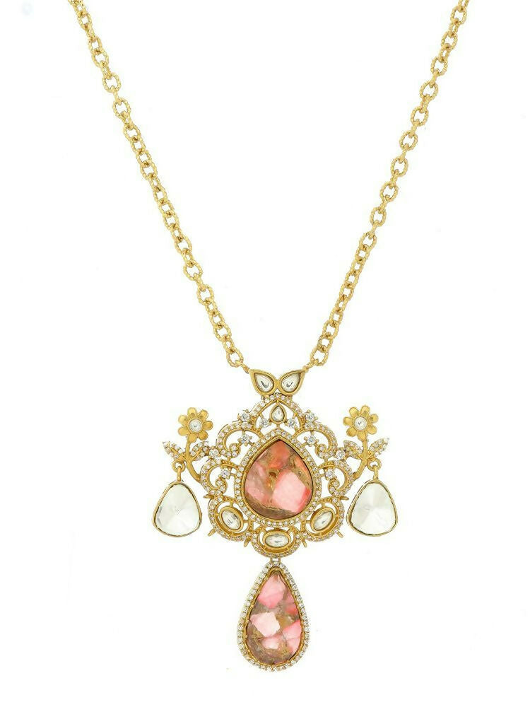 Glass Kundan Gold plated Long Earrings - Ruby Raang | Grab2Buy