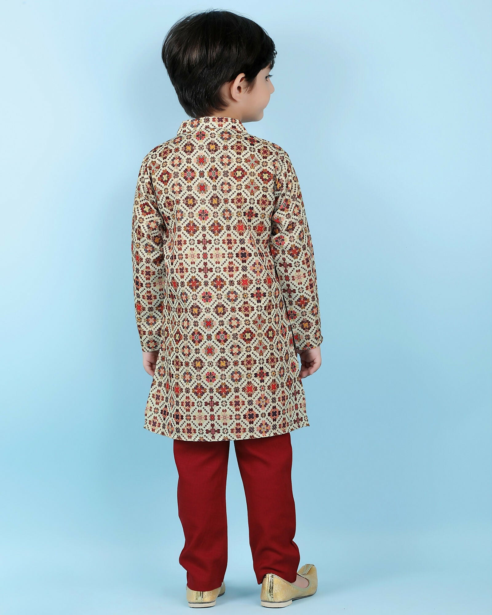 Joban Fashion Kids Island Cotton Full Sleeves Printed Kurta and Pyjama- Maroon | Grab2Buy