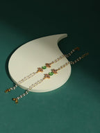 Gold-Polished Green White Kundan Beads Anklet Set Of 2 - Ruby Raang | Grab2Buy