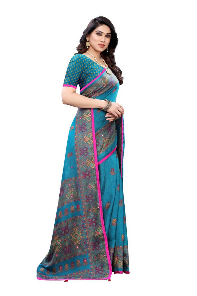 Vamika Rama Green Color Jute Silk Mirror Work Saree | Grab2Buy