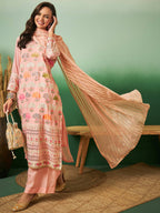 Peach Georgette Handwork Unstitched Dress Material - Hanika | Grab2Buy