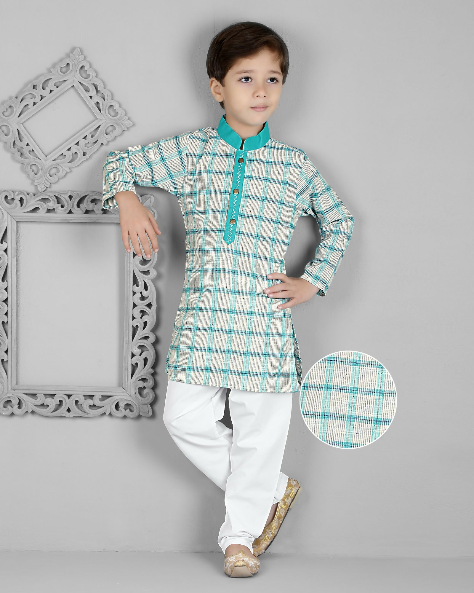 Joban Fashion Kids Island Cotton Full Sleeves Striped Kurta and Pyjama- Teal Blue | Grab2Buy