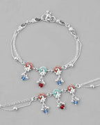 VOJ Set of 2 Silver Plated Peacock Shaped Multi Color Anklet