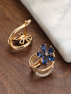 Shining Diva Rose Gold-Polished Blue Floral Studs Earrings | Grab2Buy