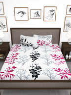 Story@home White & Pink Floral King Bedsheet with 2 Pillow Covers