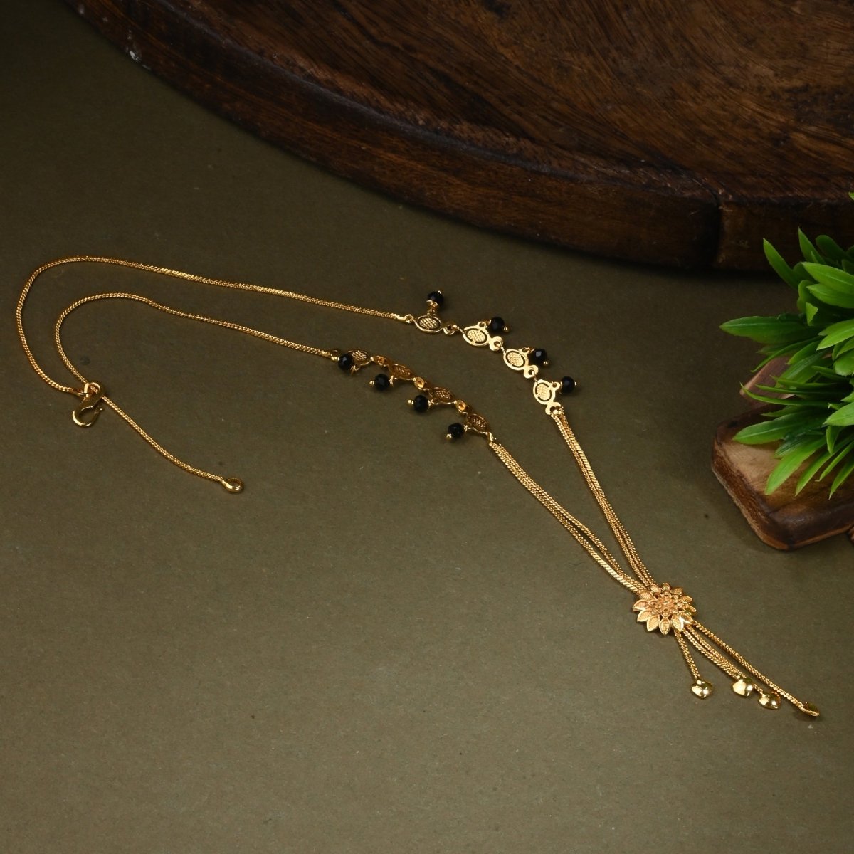 AanyaCentric Gold-Polished Jewelry Combo: Elegant Short Mangalsutra, Finger Ring, and American Diamond Earrings Set | Grab2Buy