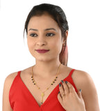 AanyaCentric Gold-Polished Jewelry Combo: Elegant Short Mangalsutra, Finger Ring, and American Diamond Earrings Set | Grab2Buy