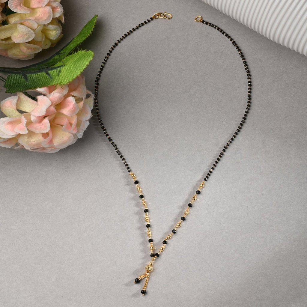 AanyaCentric Gold-Polished Jewelry Combo: Elegant Short Mangalsutra, Finger Ring, and American Diamond Earrings Set | Grab2Buy