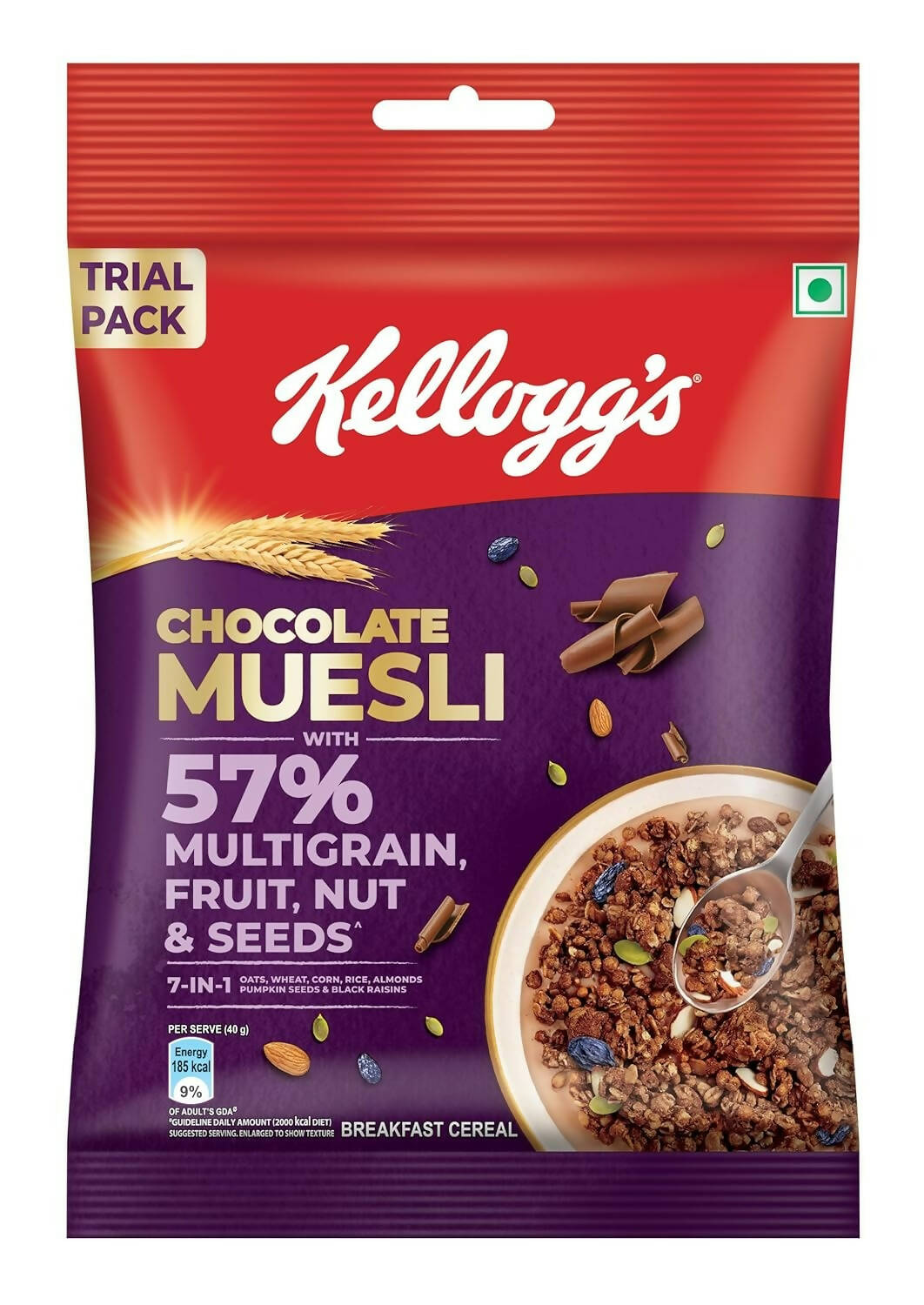 New Kellogg's Chocolate Muesli 57% Multigrain, Fruit, Nut & Seeds | Grab2Buy