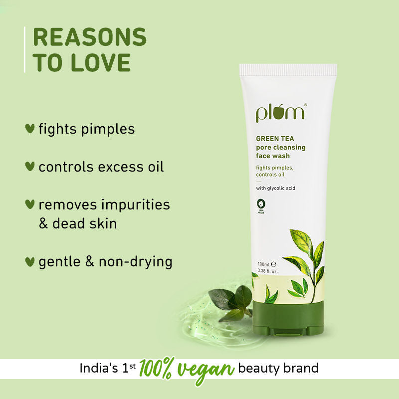 Plum Green Tea Pore Cleansing Face Wash With Glycolic Acid - Fights Acne & Oil For Clear Skin