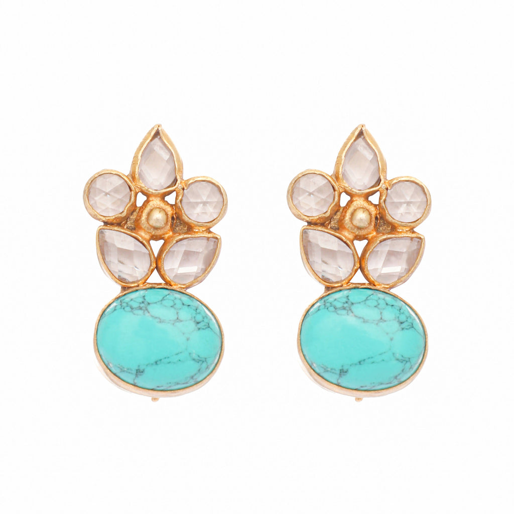 Nuyug 22K Gold Plated Turquoise Bloom Studs | Grab2Buy