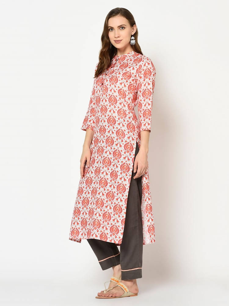 Yufta Women Red & Beige Printed Straight Kurta | Grab2Buy