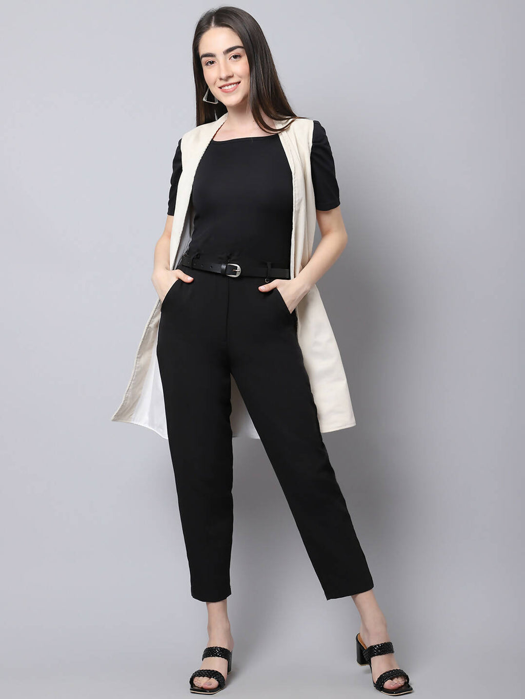 Even Apparels White Polywool Open Front Corduroy Women's Long Coat | Grab2Buy