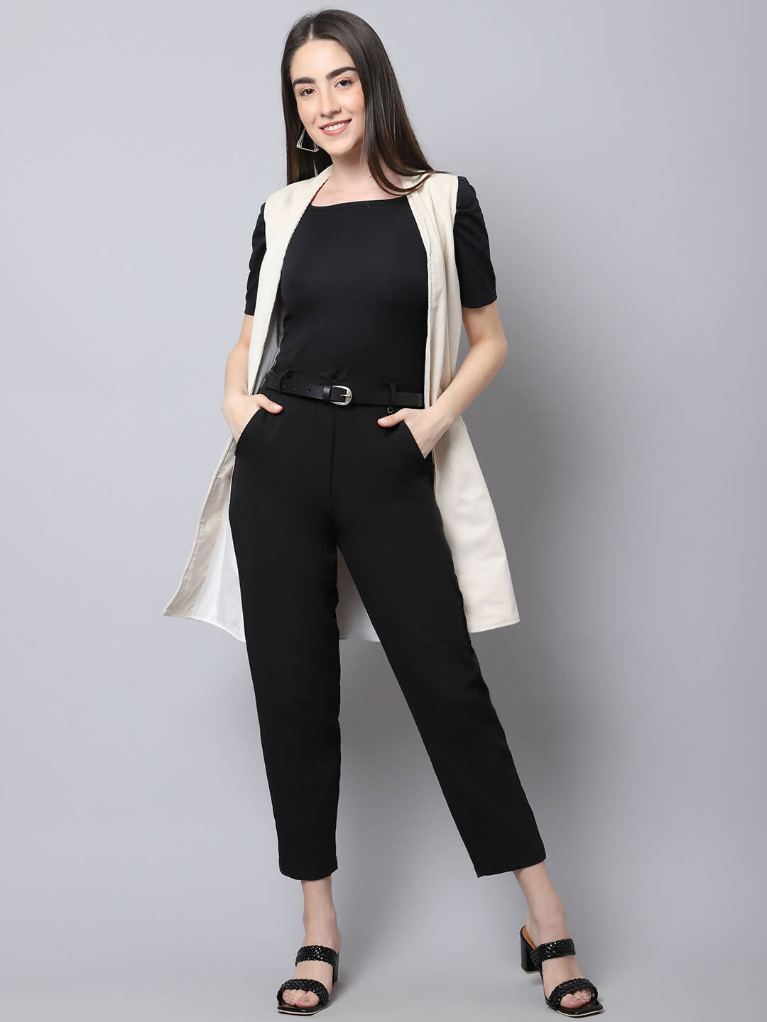 Even Apparels White Polywool Open Front Corduroy Women's Long Coat | Grab2Buy