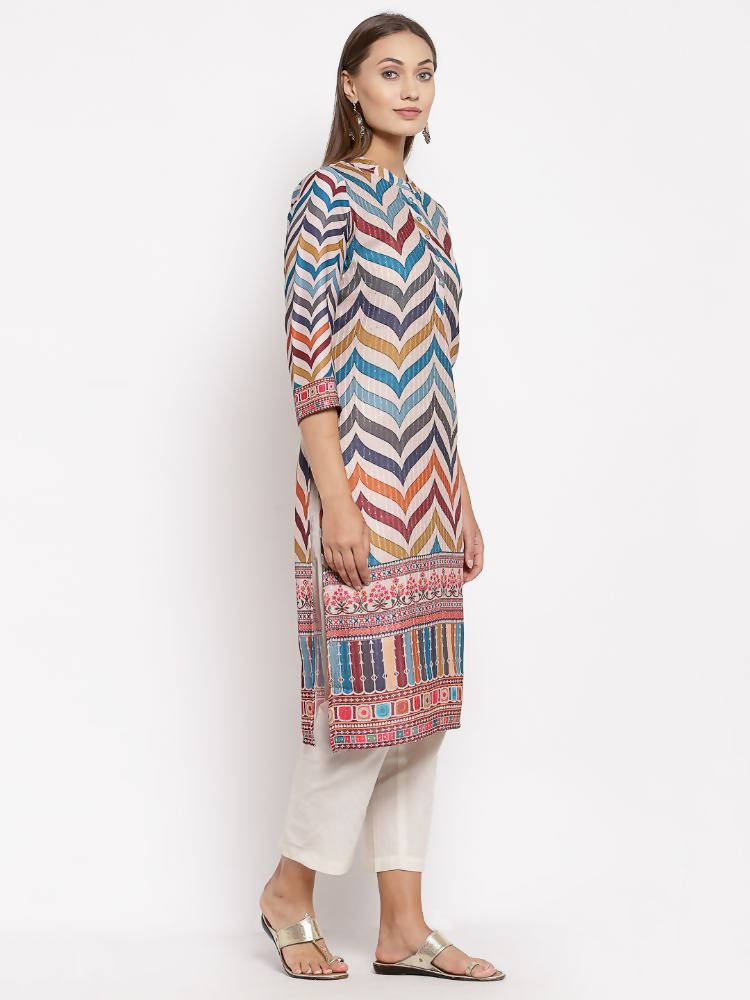 Myshka Women's Multi Silk Printed 3/4 Sleeve Round Neck Casual Kurta | Grab2Buy