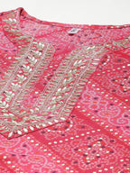 Yufta Women Pink Bandhani Printed Panelled Gotta Patti Kurta with Palazzo & With Dupatta | Grab2Buy