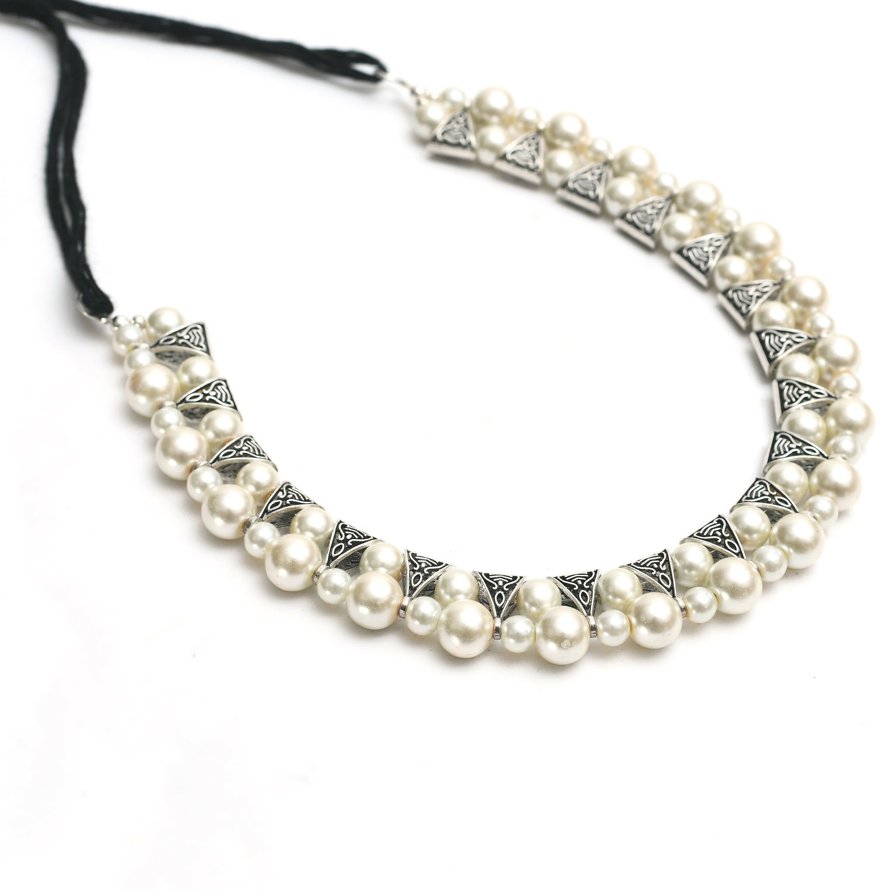 Mominos Fashion Johar Kamal Silver-Plated Brass Finish Pearls Work Choker For Women (White) | Grab2Buy