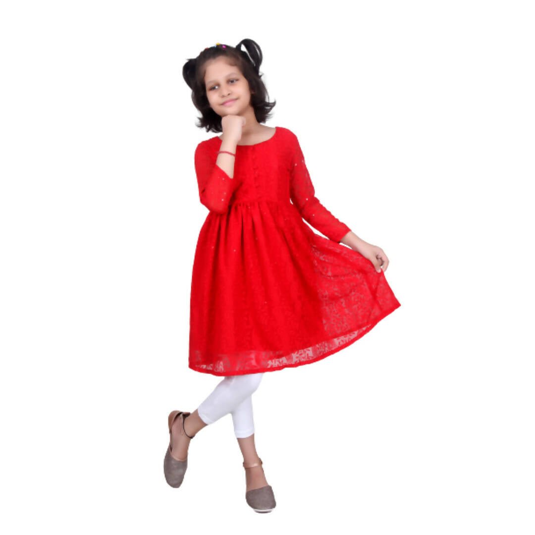 Akarshan viscose Lukhnowi Chikankari Anarkali kurta with Leggings - Red | Grab2Buy