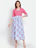 Myshka Women's Multi Printed Cotton Blend 3/4 Sleeve Shirt Coller Casual Dress | Grab2Buy