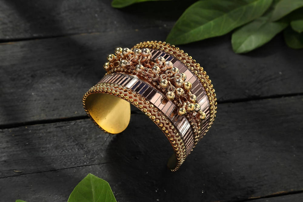 Mominos Fashion Kamal Johar Oxidised Gold-Polished Ghungroo Handcraft Cuff Bracelet | Grab2Buy