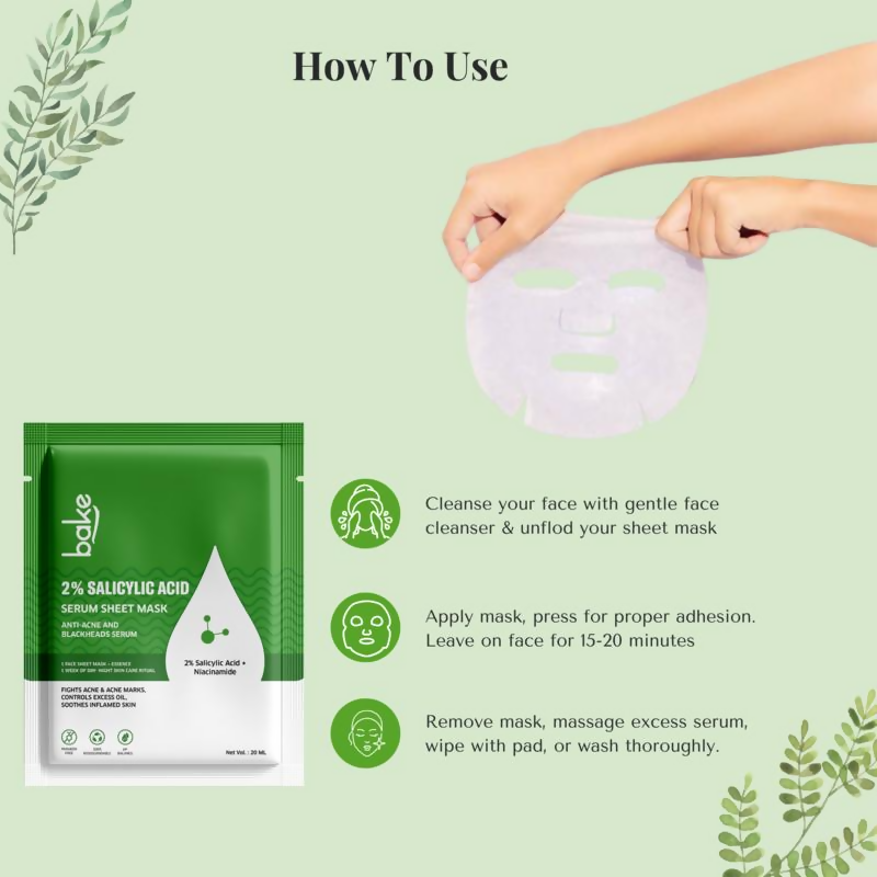Bake 2% Salicylic Acid Sheet Mask For Black Heads, Oily And Acne Prone Skin | Grab2Buy