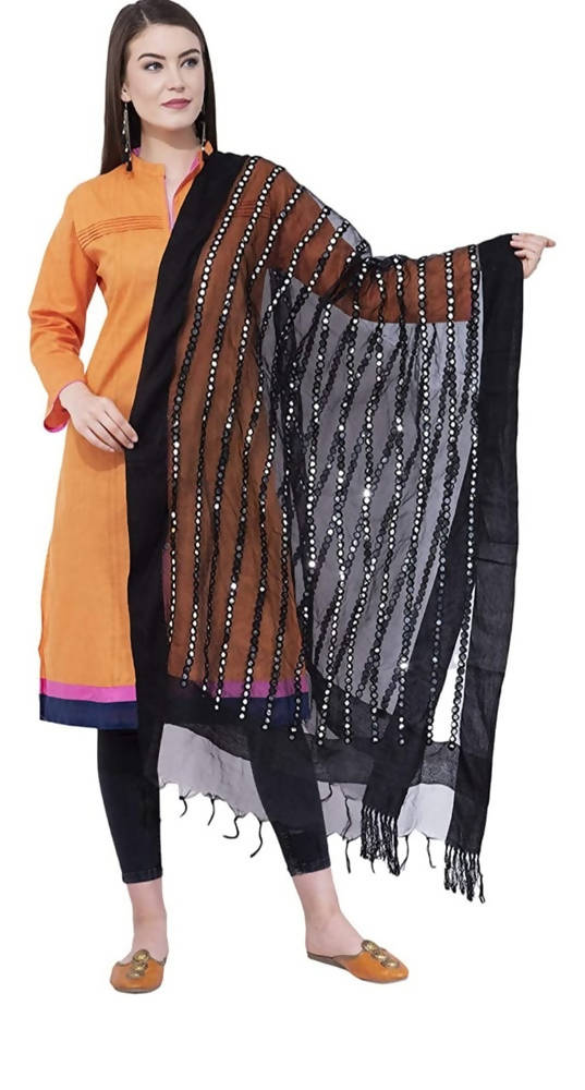 Mominos Fashion Black Orgenza Mirror Stripe Dupatta | Grab2Buy