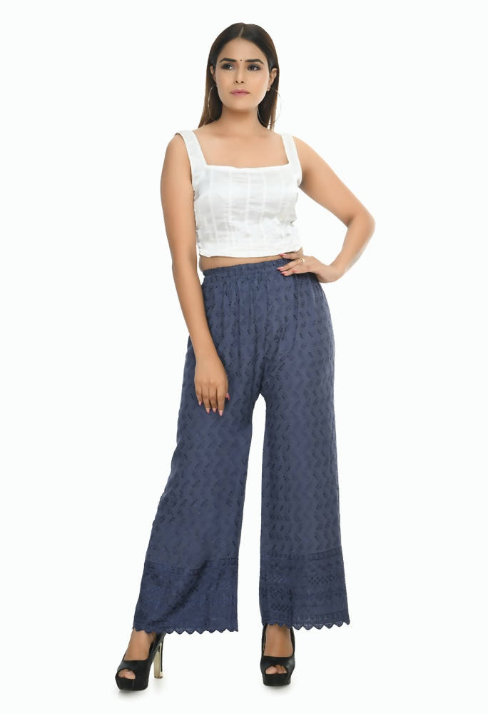 Mominos Fashion Moeza Reyon Cotton Grey Color Chikan Work Palazzo | Grab2Buy