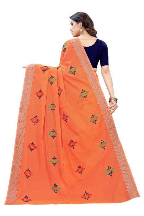 Vamika Chanderi Cotton Embroidery Orange Saree (Dixa Orange) | Grab2Buy