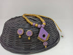 Terracotta Diamond Pendant Long Necklace Set With Studs-Lavender | Grab2Buy