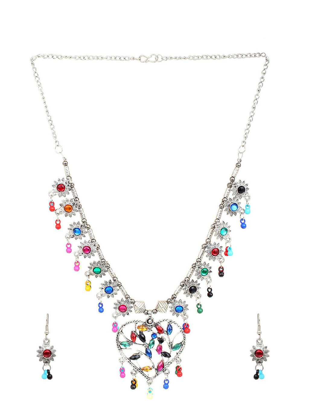 Cardinal Multi-Colored Heart Oxidised Long Jewellery Set | Grab2Buy