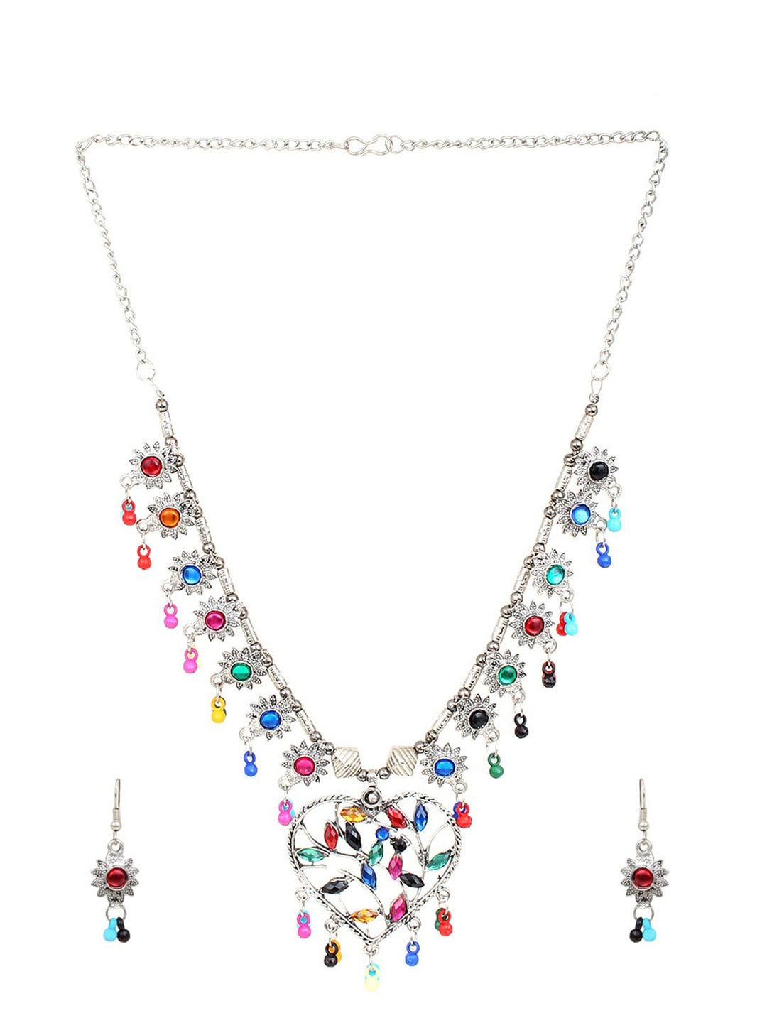 Cardinal Multi-Colored Heart Oxidised Long Jewellery Set | Grab2Buy