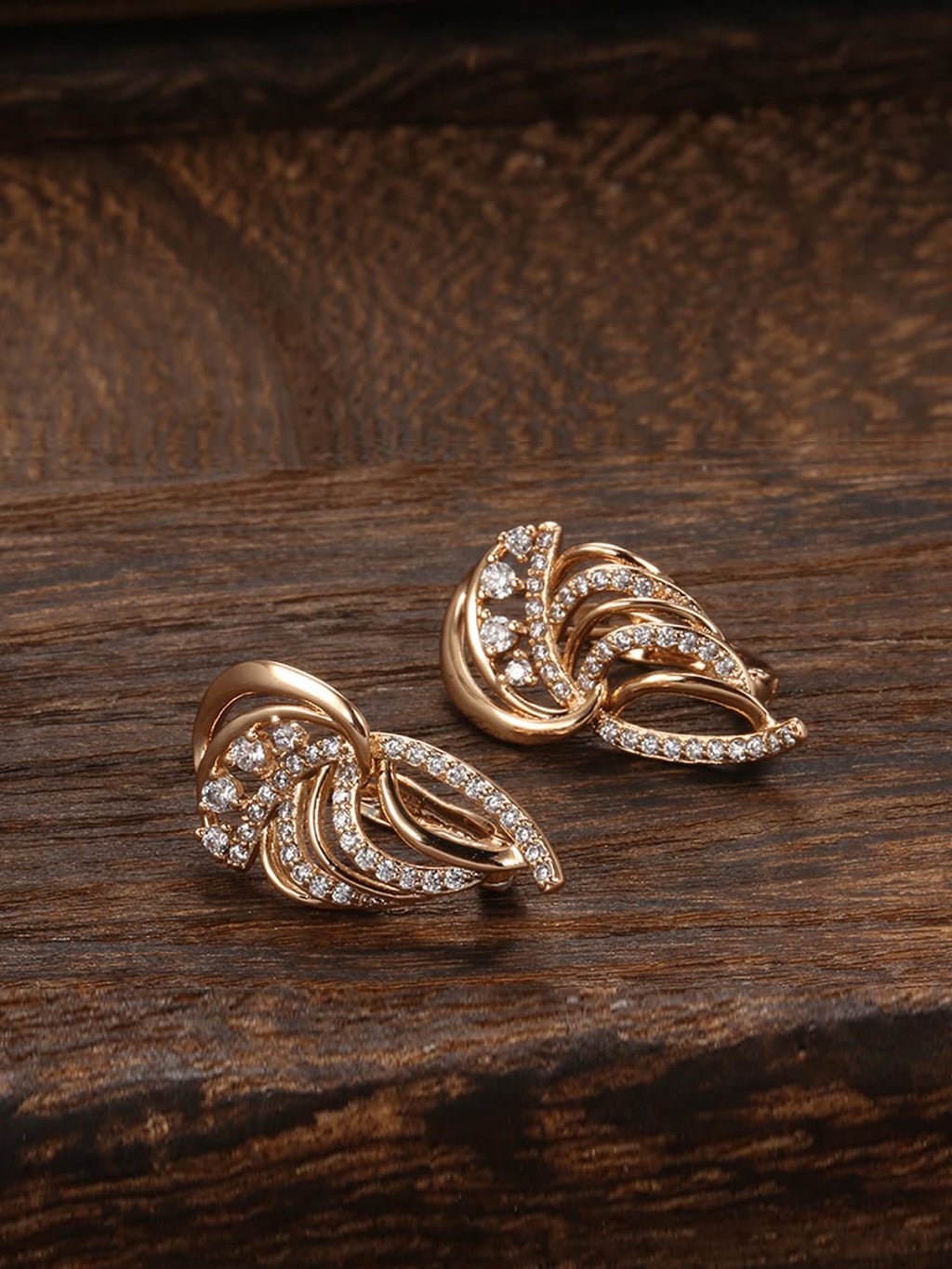 Shining Diva Gold-Polished Rose Zircon Earrings | Grab2Buy