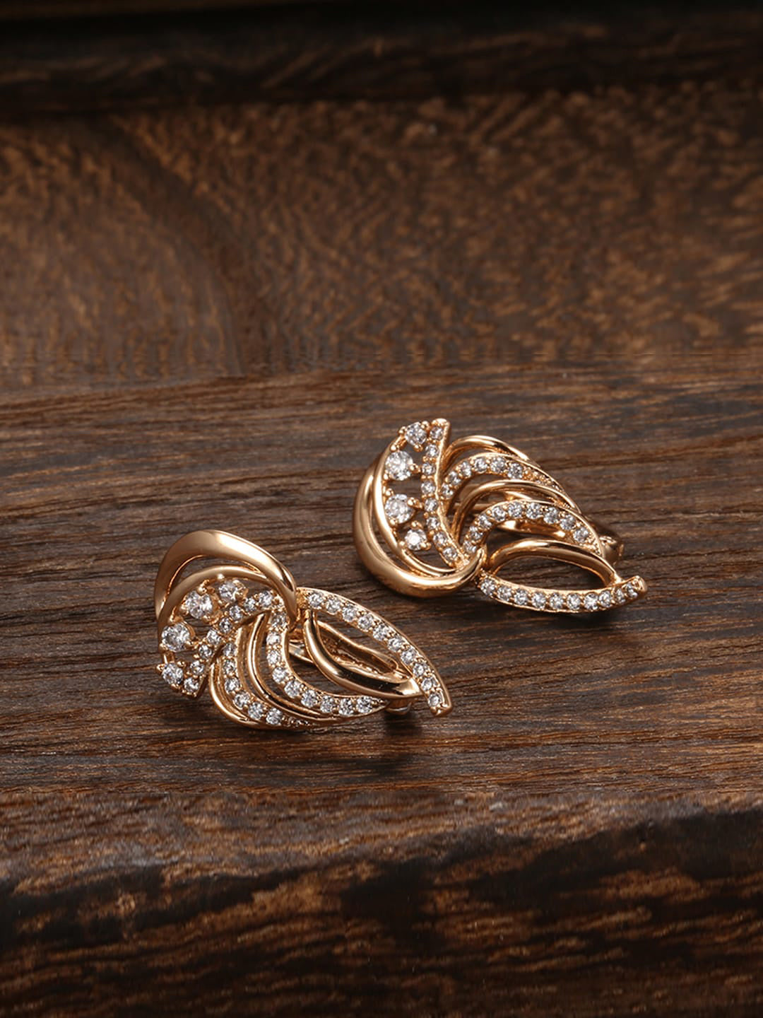 Shining Diva Gold-Polished Rose Zircon Earrings | Grab2Buy
