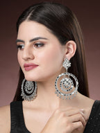 NVR Women's Silver-Toned Mirror Work Oxidised Contemporary Drop Earrings | Grab2Buy