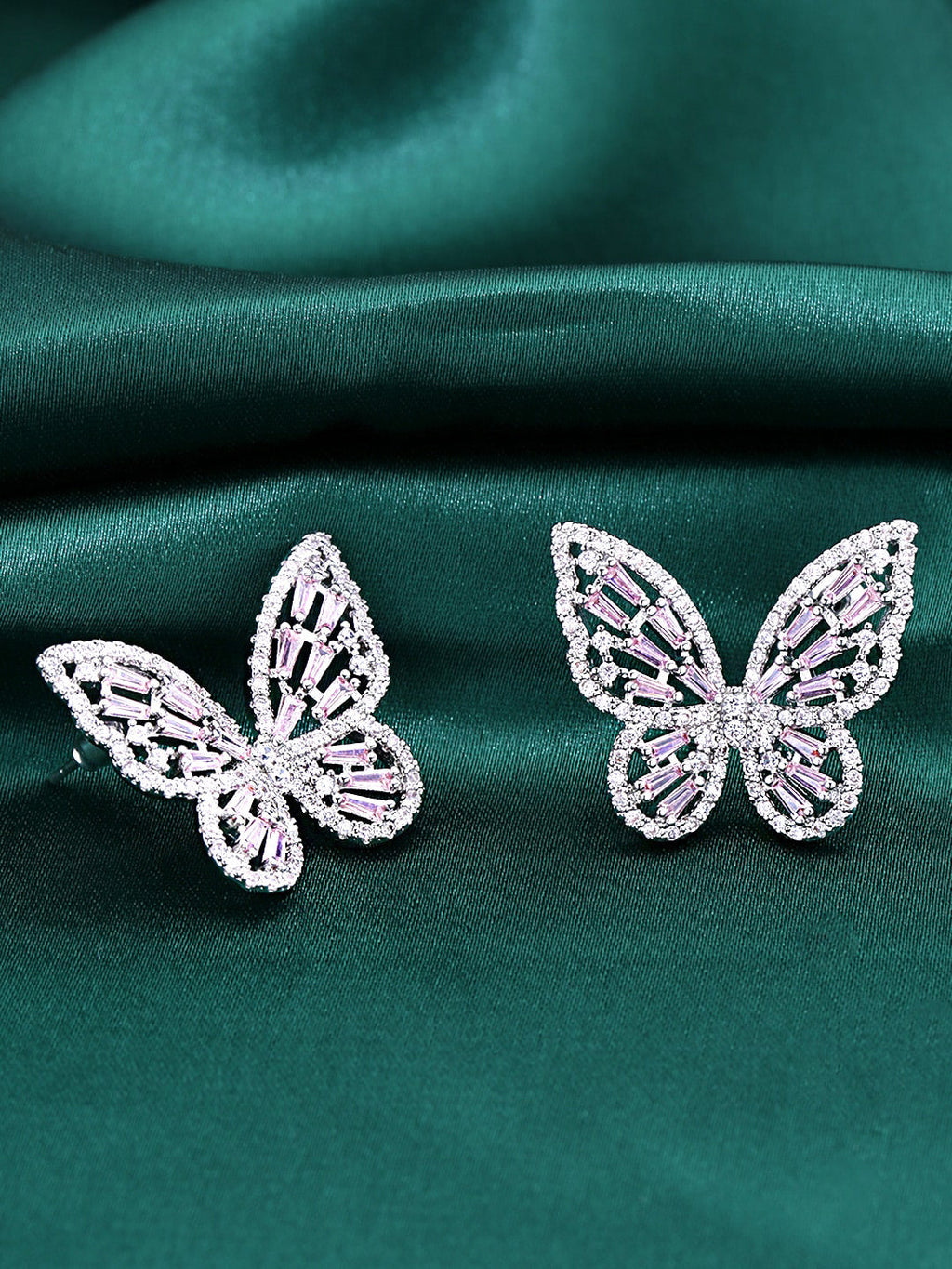 Yellow Chimes Silver-Toned & Pink Quirky Butterfly Studs Earrings | Grab2Buy