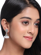 NVR Women Silver Toned Dome Shaped Jhumkas Earrings | Grab2Buy