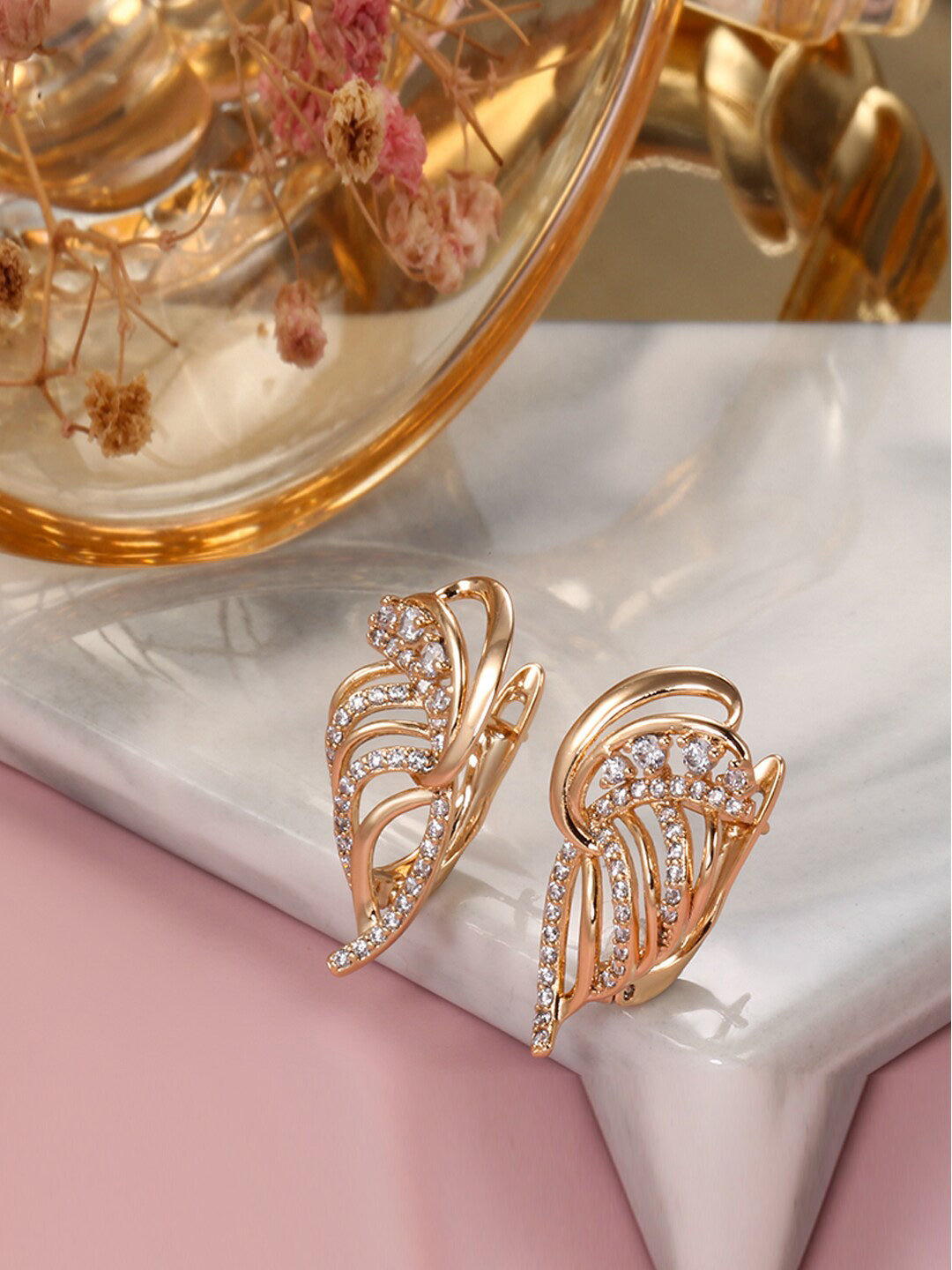 Shining Diva Gold-Polished Rose Zircon Earrings | Grab2Buy
