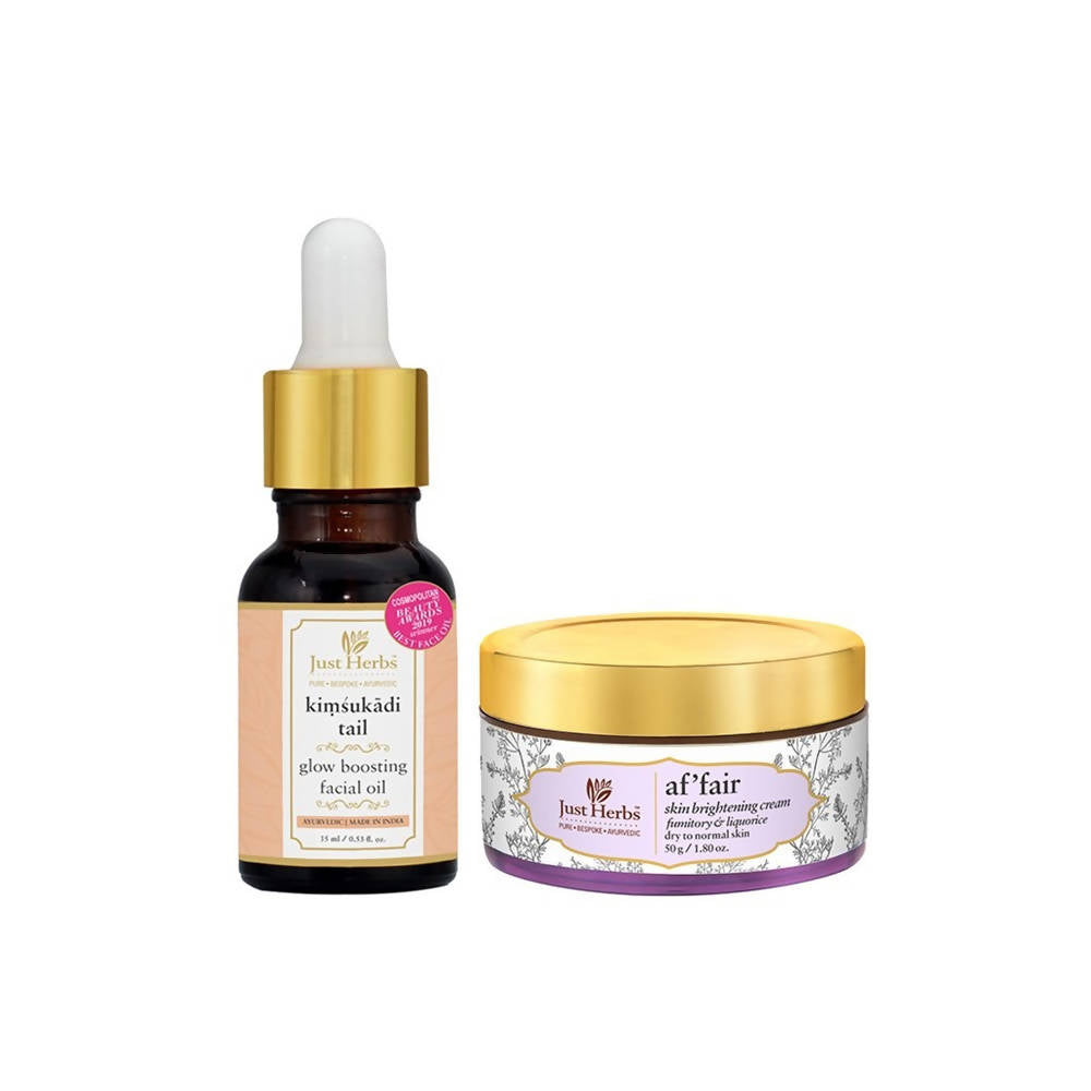 Just Herbs Kimsukadi Glow Boosting Facial Oil And Af'fair Skin Brightening Cream Combo | Grab2Buy