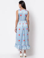Myshka Cotton Printed Sleeveless Round Neck Multicolor Casual Women's Dress | Grab2Buy