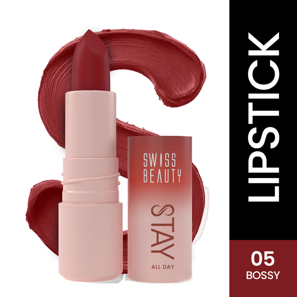 Swiss Beauty Stay All Day Lipstick - 05 Bossy | Grab2Buy