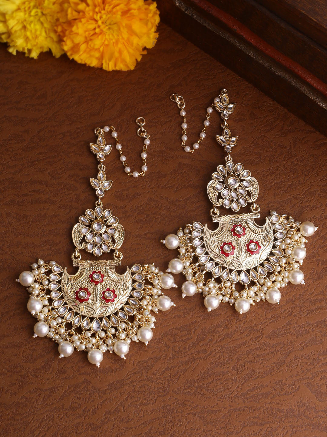 Shoshaa Gold-Polished Contemporary Chandbalis Earrings | Grab2Buy